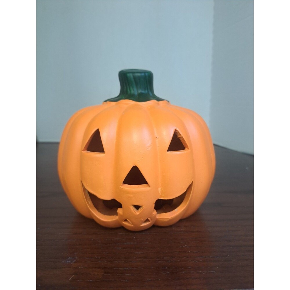 Vintage Terra Cotta Jack-O-Lantern Candle Holder